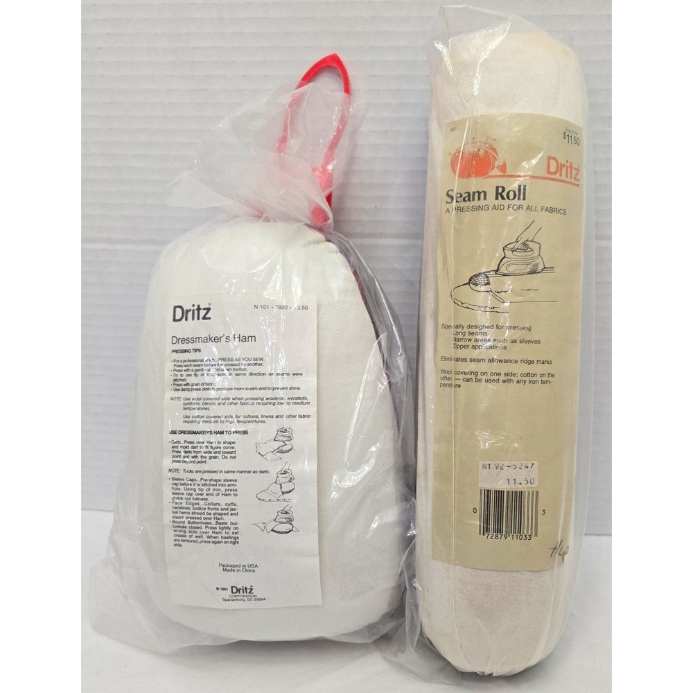 EUC Dritz Sewing Pressing Lot - Dressmaker's Tailor Ham & Seam Roll Protect Wrap